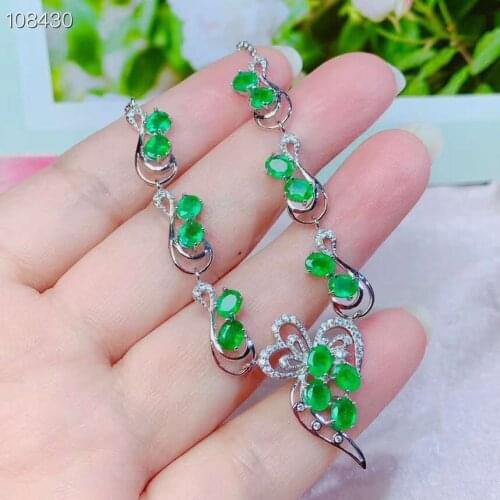 100% Natural Real Emerald Necklace Pendant Solid S925 Sterling Silver For Women