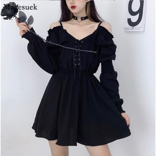 Off Shoulder Long Sleeve Sling Dress Women 2021 V-Neck Black Summer Short Dress Party Plus Size Ladies Dresses Robe Sexy 13434