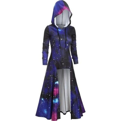 Cape Dress Women Plus Size Long Sleeve Hooded Starry Galaxy Print Autumn Winter Casual Long Cloak Dress Vestido 2019 For Girl