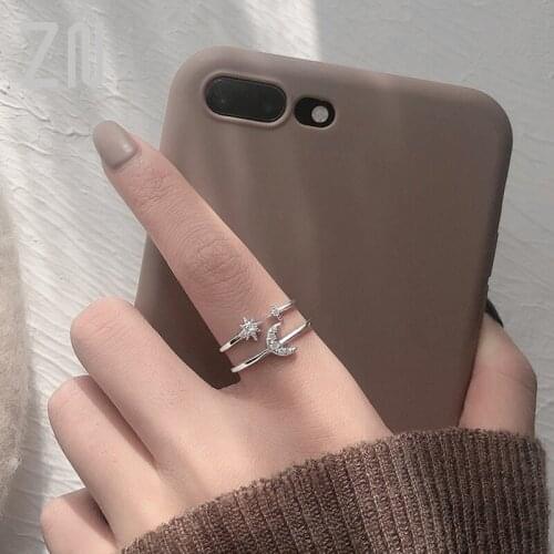 ZN Fashion Trendy Sweet Double Layer Star Moon Cocktail Ring Women Romantic Open Finger Rings Creative Jewelry Party Accessories