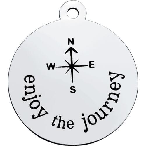 BULK 30pcs Stainless Steel Enjoy The Journry Compass Charms Round Tag Engraved Pendant 20*23.2mm