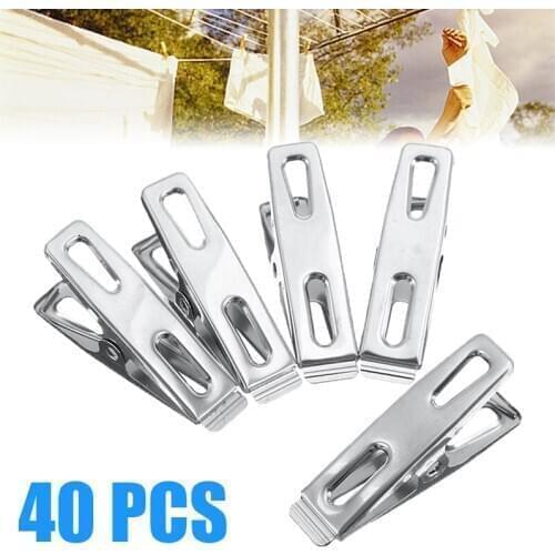 40pcs Metal Clips Stainless Steel Clothes Pegs Household Kitchen Bathroom Organizer Washing Line Hang Pins Metal Clips Clamps