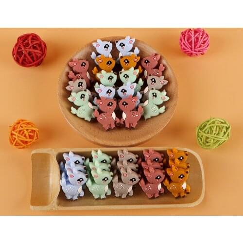 Kovict 50/100 Pcs Cute And Charming Animal Mini Fawns Silicone Beads Rodent BPA Food Free Baby Molar Care Latex Chain Tooth Ring