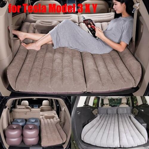 Car Inflatable Bed For Tesla Model 3/Y/S 2021Car SUV Travel Outdoor Air Cushion Folding Portable Flocking Mattress Sleeping Pad