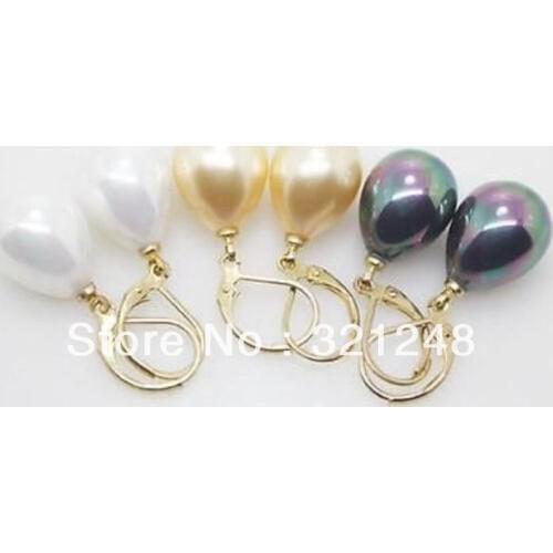 Free shipping diy 3 pairs 12X16mm wwhite yellow black shell pearl drop dangle earrings new fashion women jewelry GE4512