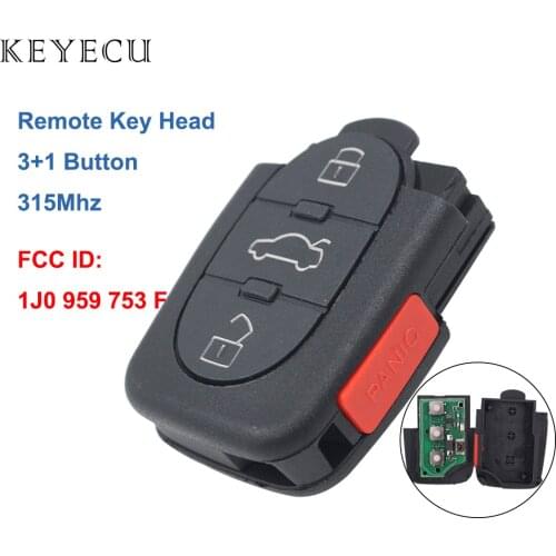 Keyecu 1J0 959 753 F Remote Key Fob 3+1 Buttons 315Mhz for Volkswagen for Seat for Skoda 1J0959753F, Bottom Part Only