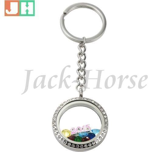 30mm stainless steel living memory crystal locket keychain