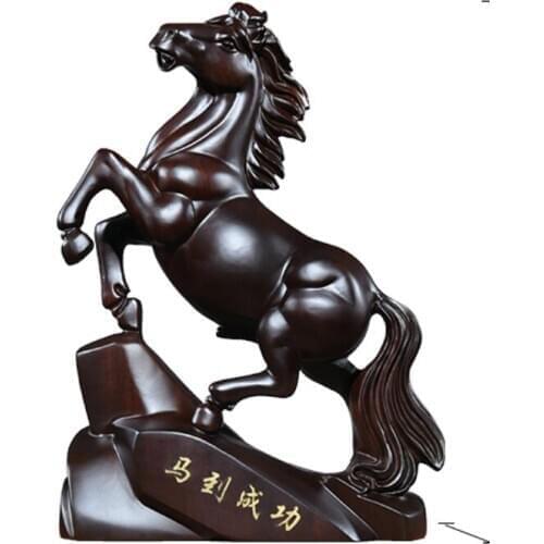 BLACK Ebony carved horse with solid wood Carved wooden horse furnishings Real Trojan decorations cculpture Statue
