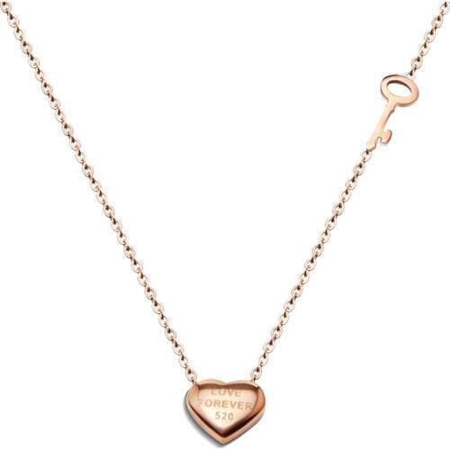 Hot Sale Heart With Key Rose Gold Color /Silver Color / Gold Color Titanium Steel Necklaces Free Shipping