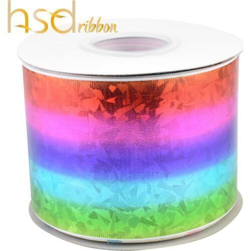 HSDRibbon 75mm 3inch Rainbow Glass foil grosgrain ribbon