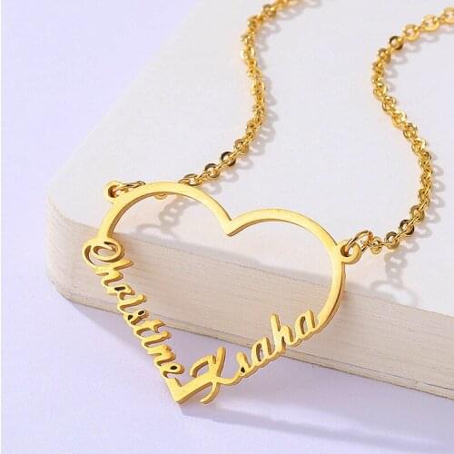 Nameplate Custom Necklace Name Love Heart Pendant Gold Stainless Steel Jewelry for Women Girls Personalized Letter Necklaces