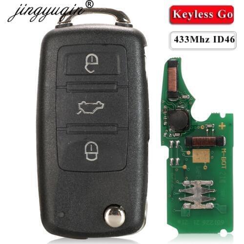 Jingyuqin KeylessGo Full Smart Car Key 3 Button for VW Touareg 434mhz ID46 Chip 1K0959753AA Remote Flip Folding Auto Fob