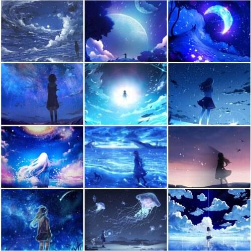 Cartoon Starry Sky Jellyfish 5D Diy Full Square and Round Diamond Painting Embroidery Cross Stitch Kit Wall Art Club Home Decor