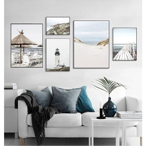 Seascape Picture Living Room Wall Decoration Tropical Summer Sea Landscape Print Coastal Bridge Grass Canvas Art Painting