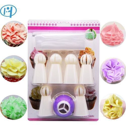 KAIYUE Icing Piping Cream Pastry Bag with 6pcs Plastic Sphere Nozzle Couper Sets DIY Cake Decorating Baking Tool For Kitchen