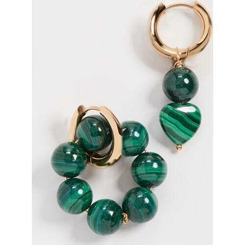 Wholesale Korean Gifts Fashion Jewelry Femme Brincos 2020 Timeless Pearly Mismatched malachite hoop heart beaded earring women