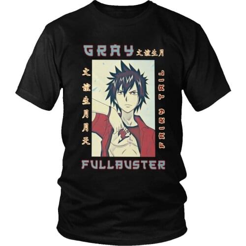 Cool Fantasy Manga Fairy Tail Tshirt Men Short Sleeve Gray Fullbuster Character Tee Shirt Funny Design Anime T-shirt 100% Cotton