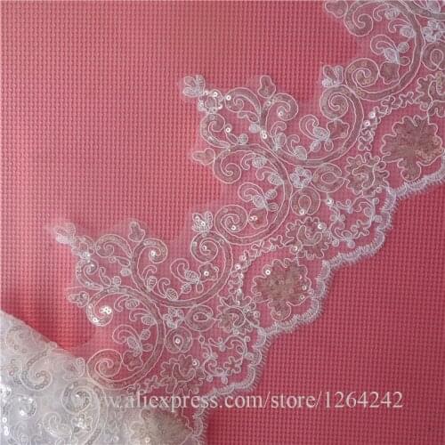 9Yards White Ivory Free-shipping Europe Sequin Applique Lace Wedding Trim Dress DIY Manual Accessories Car Bone 18cm LW0195