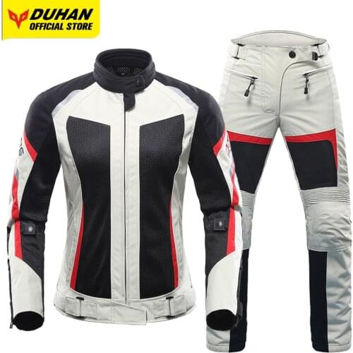 DUHAN Motorcycle Jacket Womens Moto Suit Breathable Pants Cycling Clothing Summer Motorbiker Racing Clothes Moisture Wicking