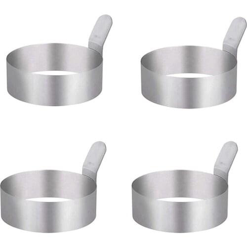 Hot 4 Pcs Egg Frying Rings Stainless Steel Omelette Model Pancake Rings Perfect Circle Round Fried Poach Mould with Handle S