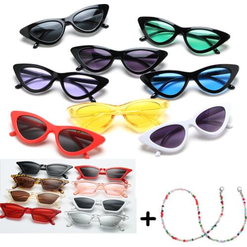 Sexy Retro Sunglasses Women Fashion Small Triangle Sunglass Female Shades Ladies Trending Streetwear Eyewear UV400 With Chain