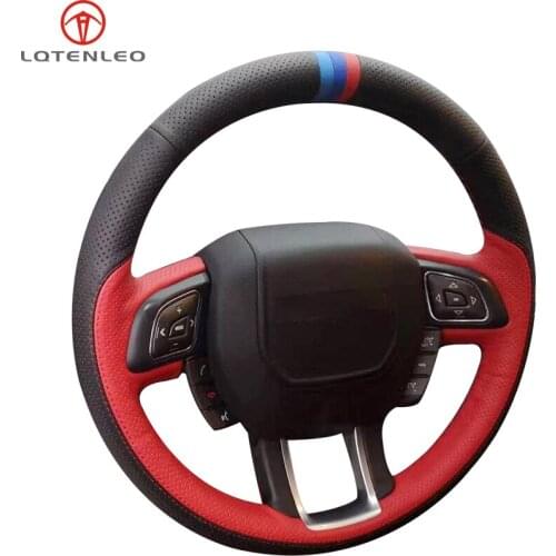 LQTENLEO Black Red Leather Hand Car Steering Wheel Cover For Land Rover Range Rover Evoque 2012 2013 2014 2015 2016 2017 2018