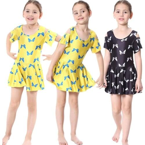 2021 Two Piece Muslim Islamic Swimwears Girls Swimsuits Dress Modest Bathing Suit for Children Bowknot Print Short Sleeve Summer