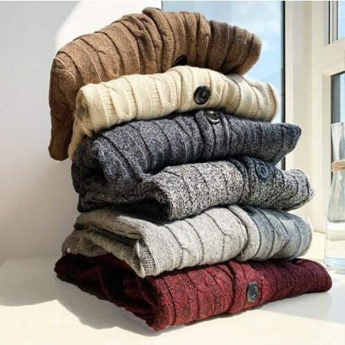 Korean Clothes Men Cardigan Sweater Coat Men Vintage Style Streetwear Thicken Coarse Wool Sweater Button Up Cardigan Homme