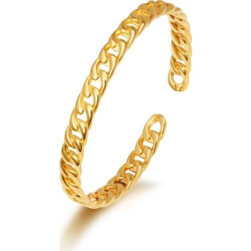 MxGxFam Hollow 24 k Pure Gold Color Chain Shaped Bangles for Women Fashion Jewelry