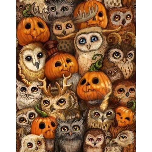 Full Drill 5D Diamond Painting Kit Owls,Pumpkins, Autumn, Halloween, Thanksgiving, Diamond Embroidery Cross Stitch Mosaic decor