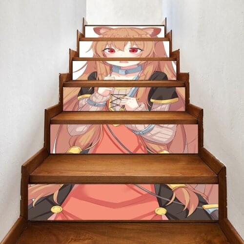 Decal Home Decor a Anime Girl Cat DIY Cute Stair Sticker Self Adhesive Paper for Living Room PVC Waterproof 3D Print Sticker Art