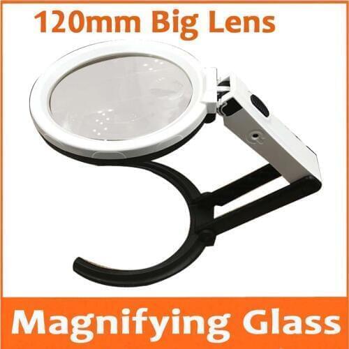 2X 5X Desktop 120mm Big Lens LED Illuminated Handheld Magnifier Table Magnifying Glass for Mobile Phone Circuit Board Repair