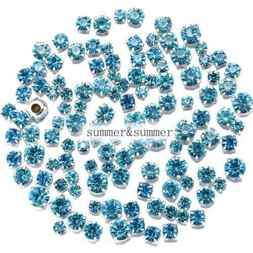 NEW ! MIX Size/some Size turquoise blue 4mm-8mm Glass Sew-on Rhinestones Silver or Gold Bottom DIY Womens Dresses 50pcs-200pcs