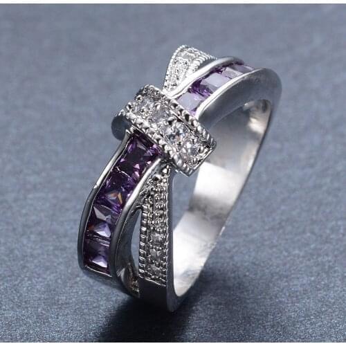New Style Silver Plated Cross Colour Crystal Ring Fashion Women AAA Cubic Zirconia Ring Charm Women Romantic Engagement Jewelry