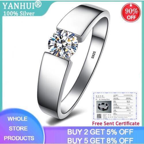 With Certificate Genuine 925 Sterling Silver Rings for Men Women Couple Rings Wedding Band Female Finger Ring Fine Jewelry RD10