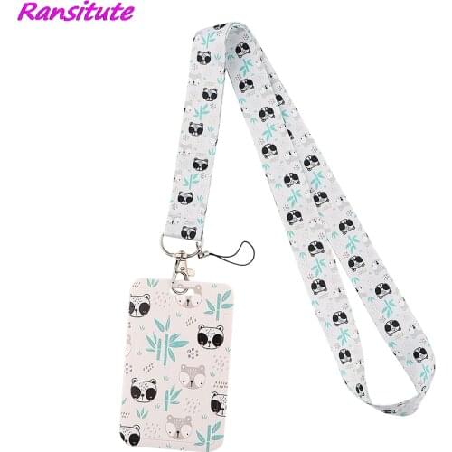 Ransitute R2114 Panda And Bamboo Creative Lanyard Card Holder Student Hanging Neck Phone Lanyard Badge Subway Access Card Holder