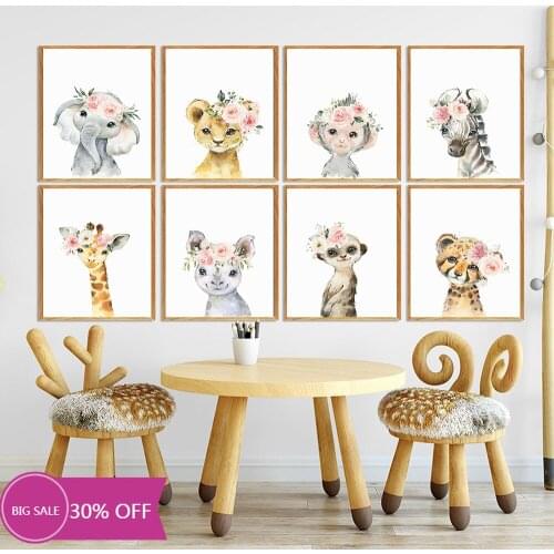 Safari Baby Animal Nursery Meerkat Rhino Giraffe Wall Art Print Animal Painting Nordic Kids Bedroom Decoration Canvas Painting