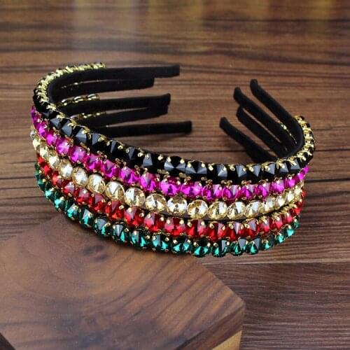 Spike Rivets Studded Rhinestone Hairbands Pink Green Black Red Luxury Crystal Headbands For Women Fashion Diamante Hair Jewelry