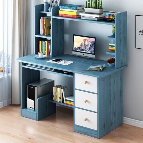 Portable Siamese Blue Computer Desk with Bookshelf Desktop Desk Bookcase Movable Laptop Stand Computer Desk with Bookshelf