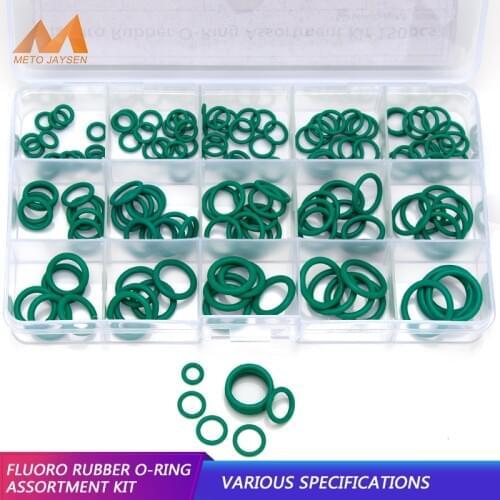 Fluorine Rubber FKM Sealing O-rings OD 6mm-30mm CS 1.5mm 1.9mm 2.4mm 3.1mm Green Gasket Replacements Kits 15 Sizes 150PCS FQ026