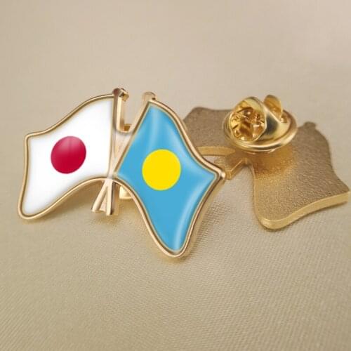 Japan and Palau Crossed Double Friendship Flags Lapel Pins Brooch Badges