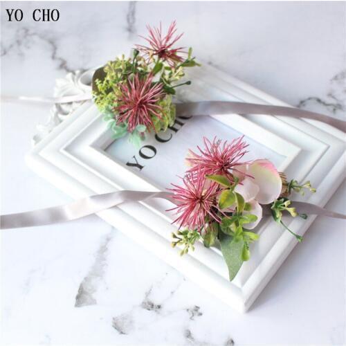 YO CHO Fake Plants Groom Boutonniere Buttonhole Wedding Corsage Pin Boutonniere Flower Corsage Wedding Planner Mariage Accessory