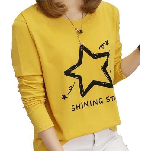 Zuolunouba 2018 Spring New Women t Shirt Stars Printed Letters Harajuku Loose Long Sleeve Plus Size lady Tees Tops