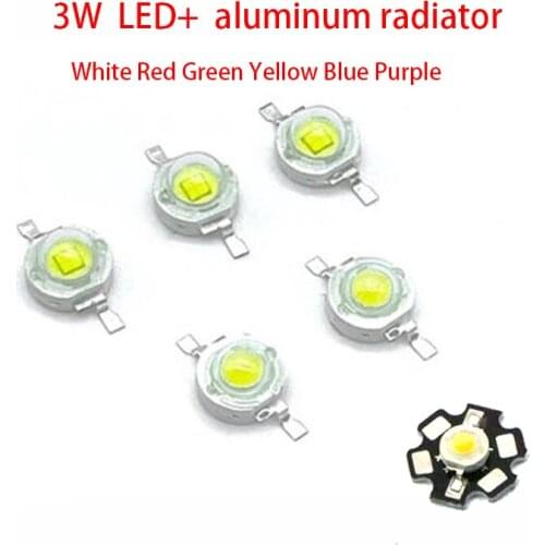 10pcs 3W LED White Red Green Yellow Blue Purple 3.4-3.6v high power led beads high brightness + 10PCS aluminum radiator-fan