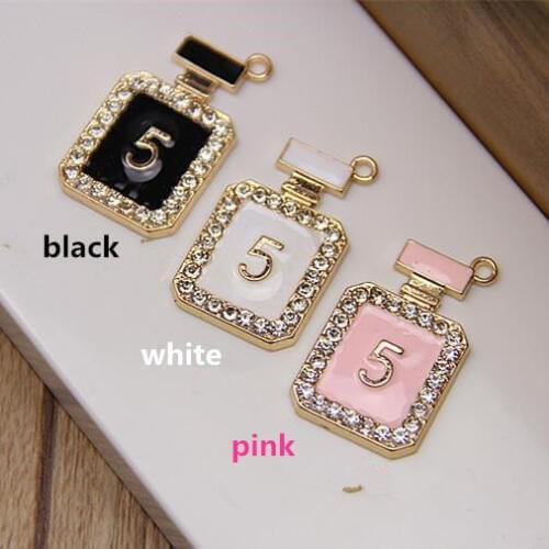 10pcs per lot 17mm*29mm Glod Plated Alloy Perfume No 5 Bottle With Hook DIY Rhinestone Clover Decoration