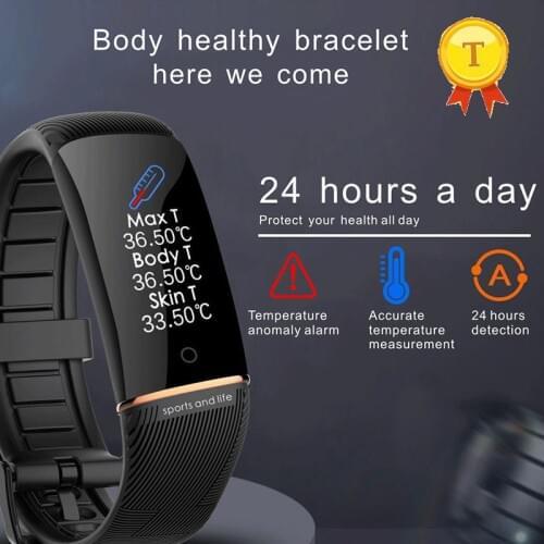 2020 accurate temperature measurement Smart Bracelet with Body Temperature Fitness Tracker Waterproof Heart Rate blood pressure