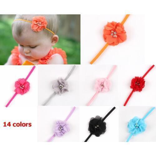 50pcs/lot Chiffon Flower Skinny Elastic Headband