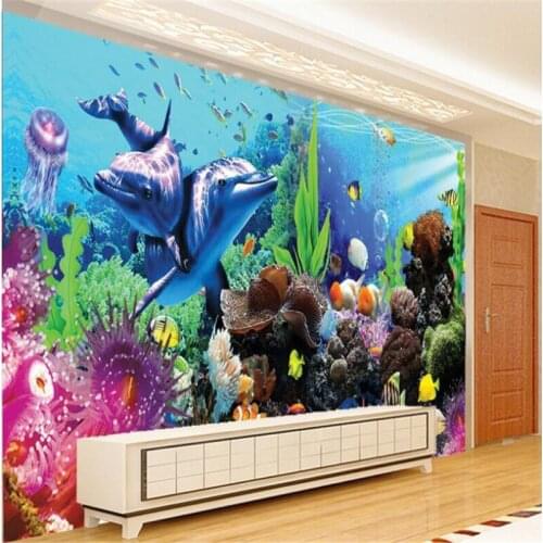 Beibehang Large Custom Fresco Wallpaper Underwater World Aquarium 3D 3D Tropical Fish TV Wall papel de parede 3d