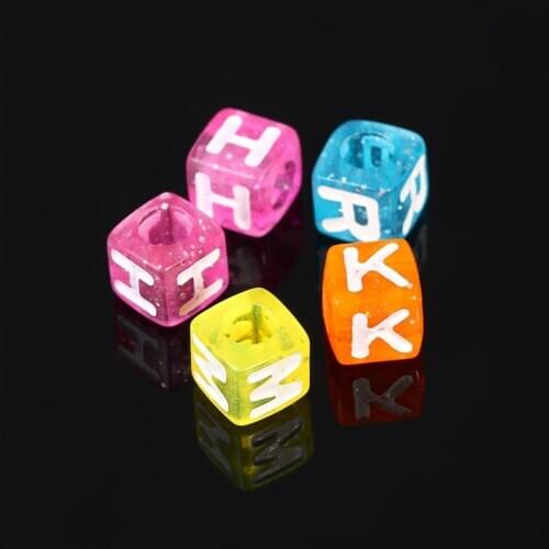 Bling Glitter Transparent Colors Cube Acrylic Letters Beads 7*7mm Square Plastic DIY Alphabet Jewelry Bracelet Spacer 1800pcs