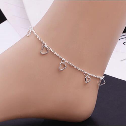New Sale Love Heart Anklet Beach Foot Jewelry Silver Color Hollow Out heart Foot Chain Jewelry for Women Girls Wholesale Price